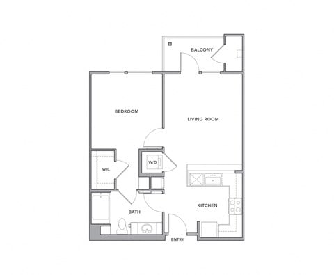 Floor plan for 1 bed, 1 bath, 758 sqft